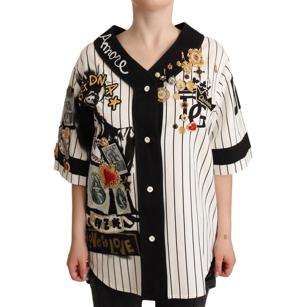 Dolce & Gabbana White Cotton Crystal Charms Amore Shirt JKT3058 - 38