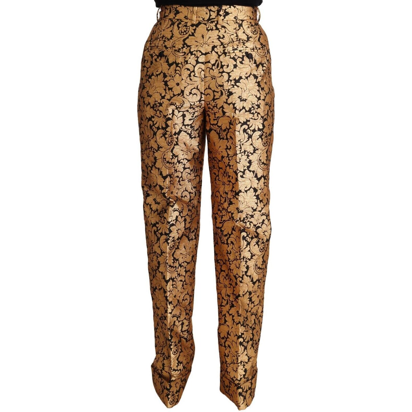 Dolce & Gabbana Gold Floral Jacquard Straight Polyester Pants PAN72302 - 42