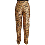 Dolce & Gabbana Gold Floral Jacquard Straight Polyester Pants PAN72302 - 42