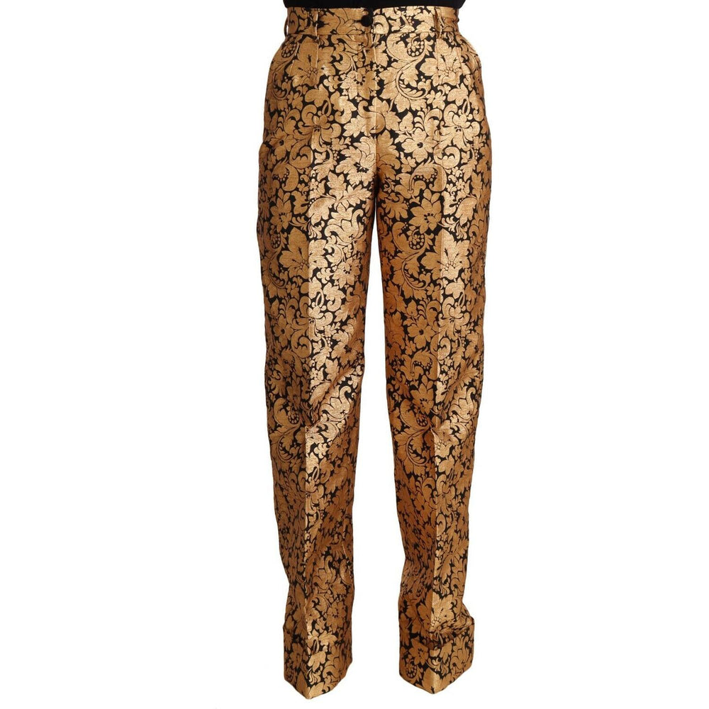 Dolce & Gabbana Gold Floral Jacquard Straight Polyester Pants PAN72302 - 42