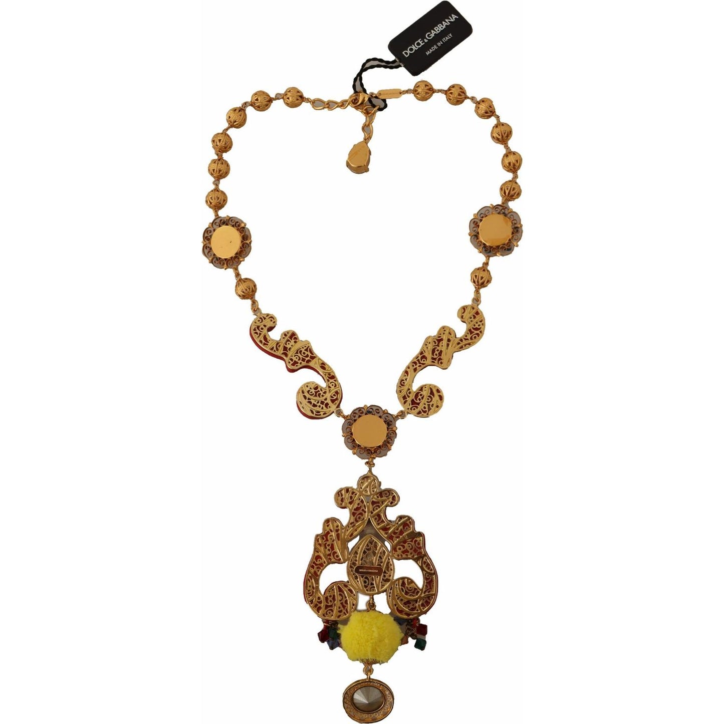 Dolce & Gabbana Gold Brass Carretto Sicily Statement Crystal Chain Necklace SMY100839