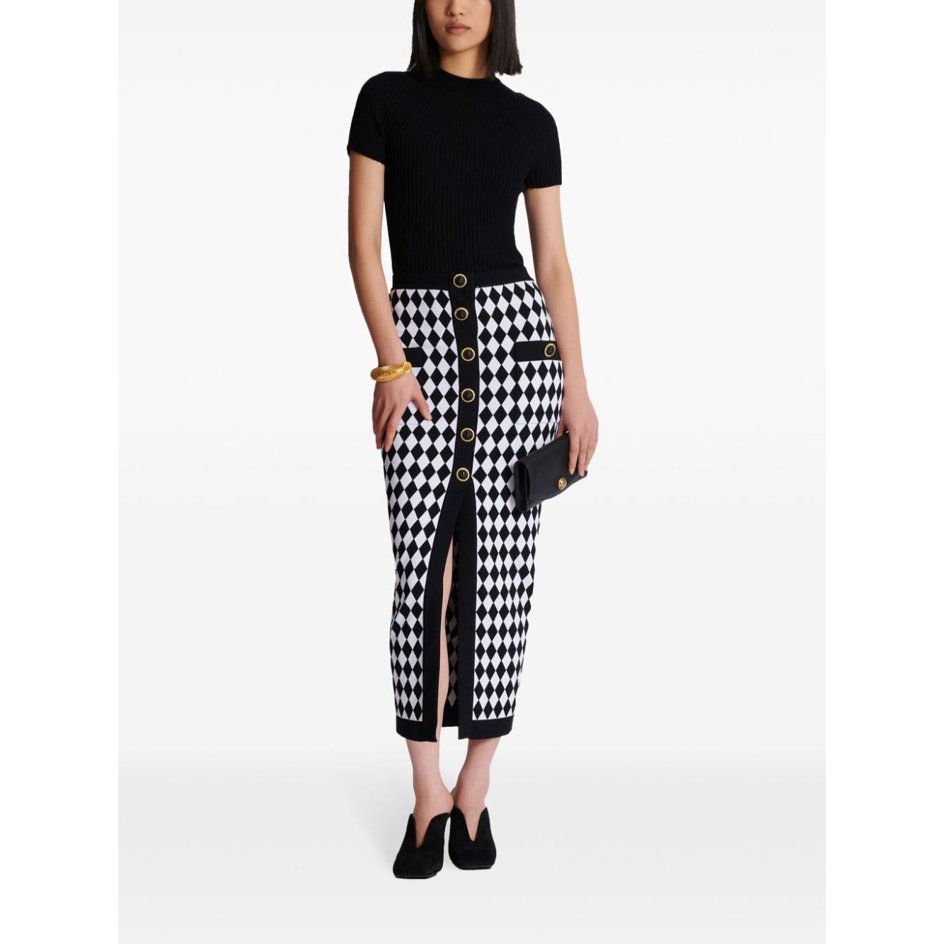 Balmain Diamond-intarsia knitted midi skirt