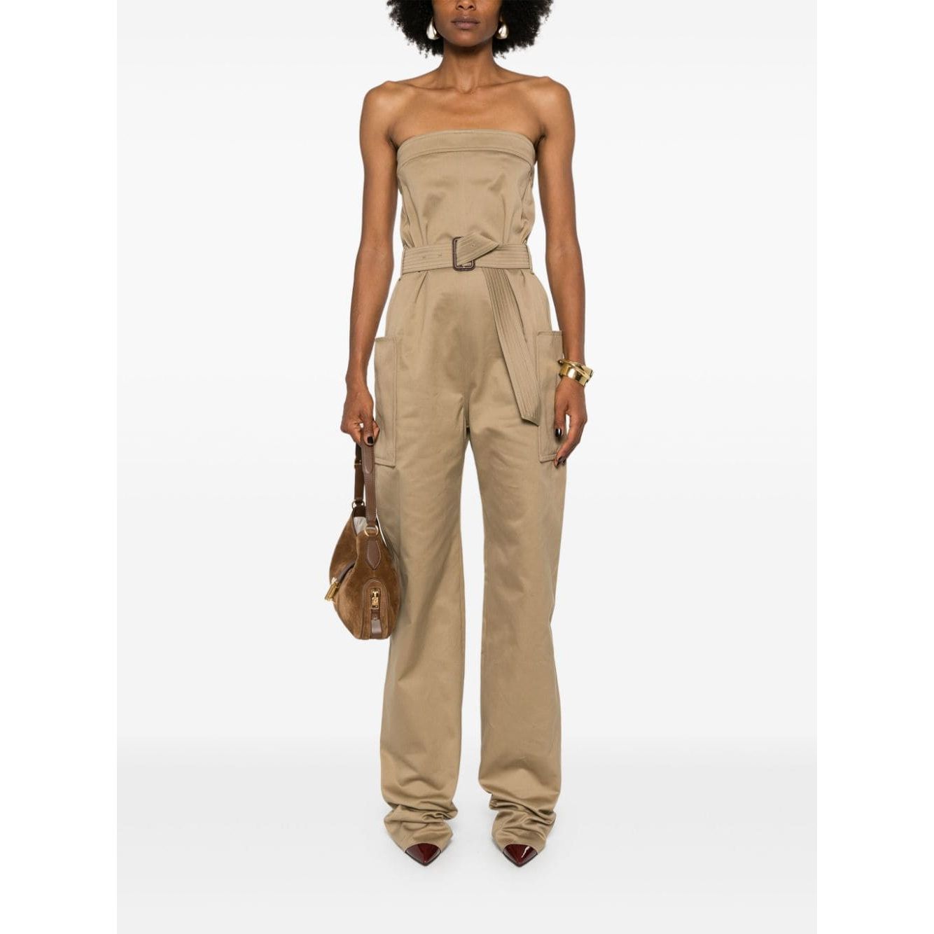 Saint Laurent strapless belted cotton jumpsuit