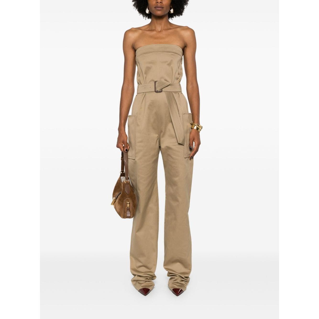 Saint Laurent strapless belted cotton jumpsuit 788579Y7I142613