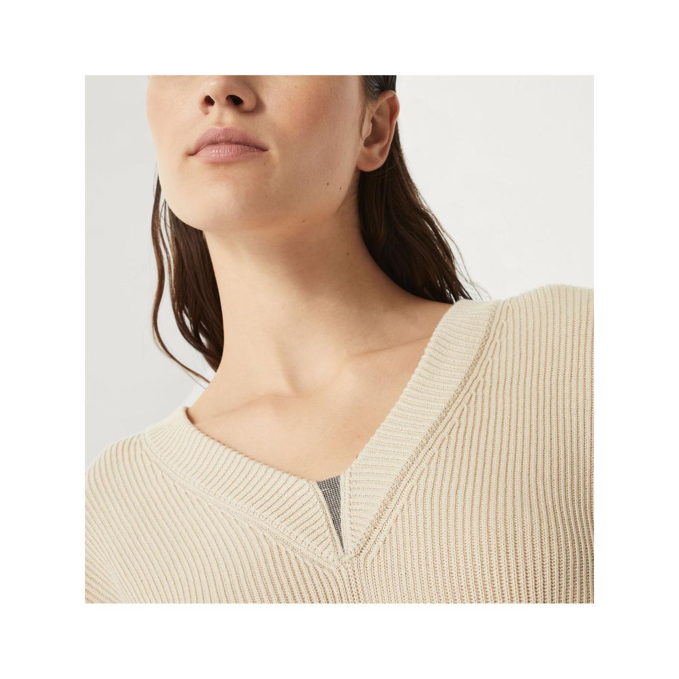 Brunello Cucinelli cotton english rib sweater with shiny detail Topwear