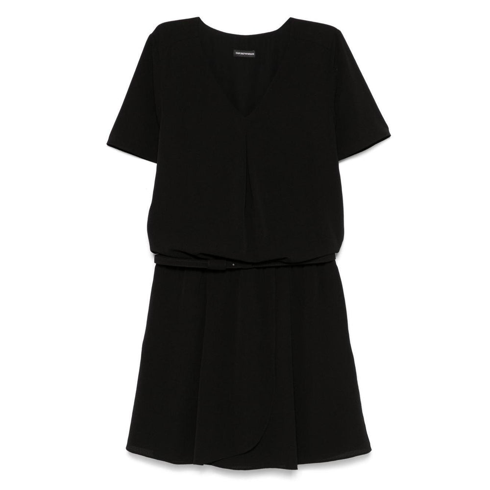 Emporio Armani Short dress with gathered waist and belt in flowing crepe Dresses