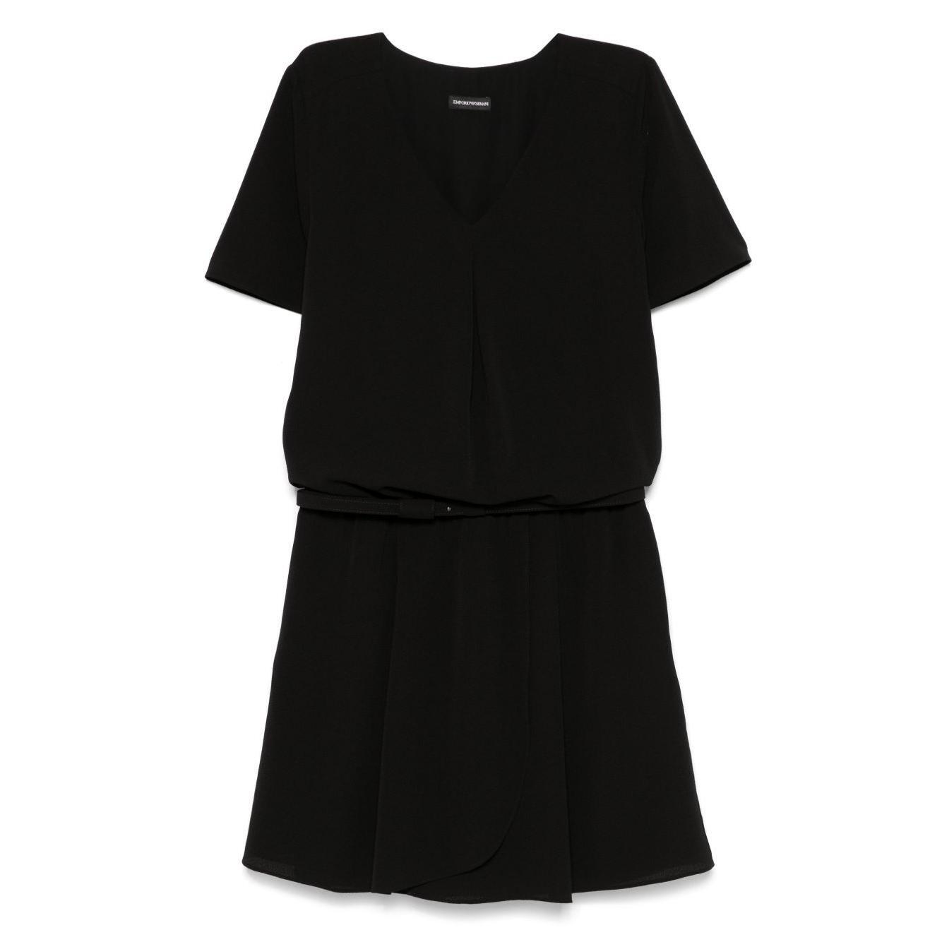 Emporio Armani Short dress with gathered waist and belt in flowing crepe Dresses