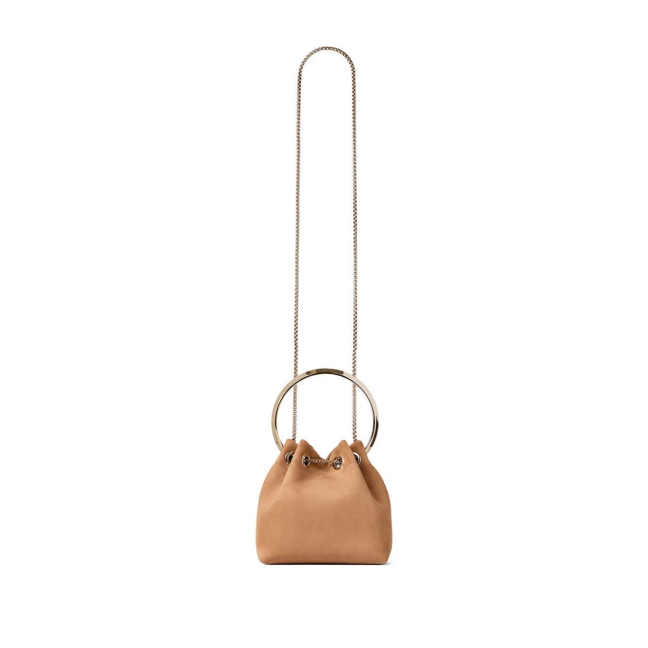 Jimmy Choo Toffee Suede Bag With Pearl Closure Shoulder