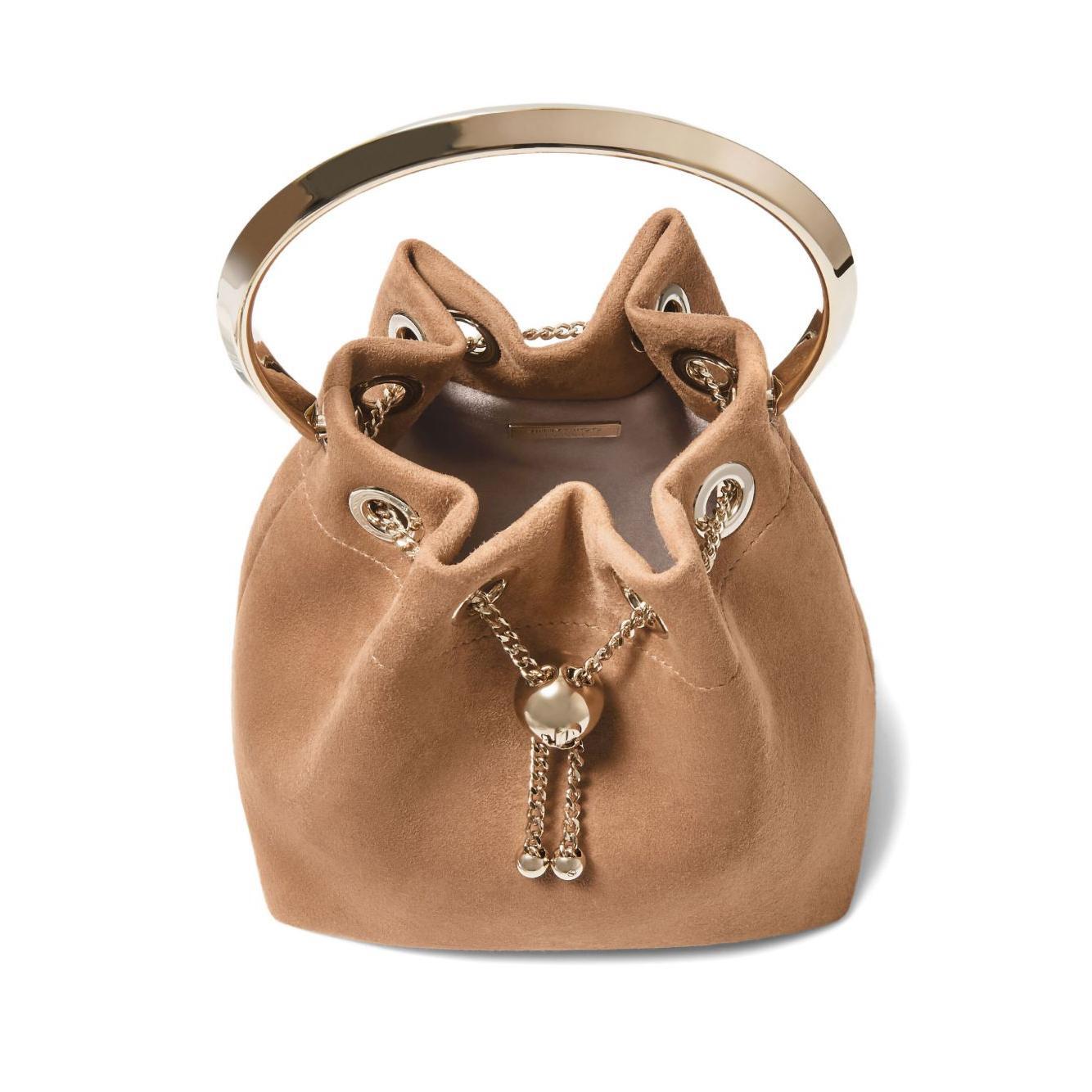 Jimmy Choo Toffee Suede Bag With Pearl Closure Shoulder
