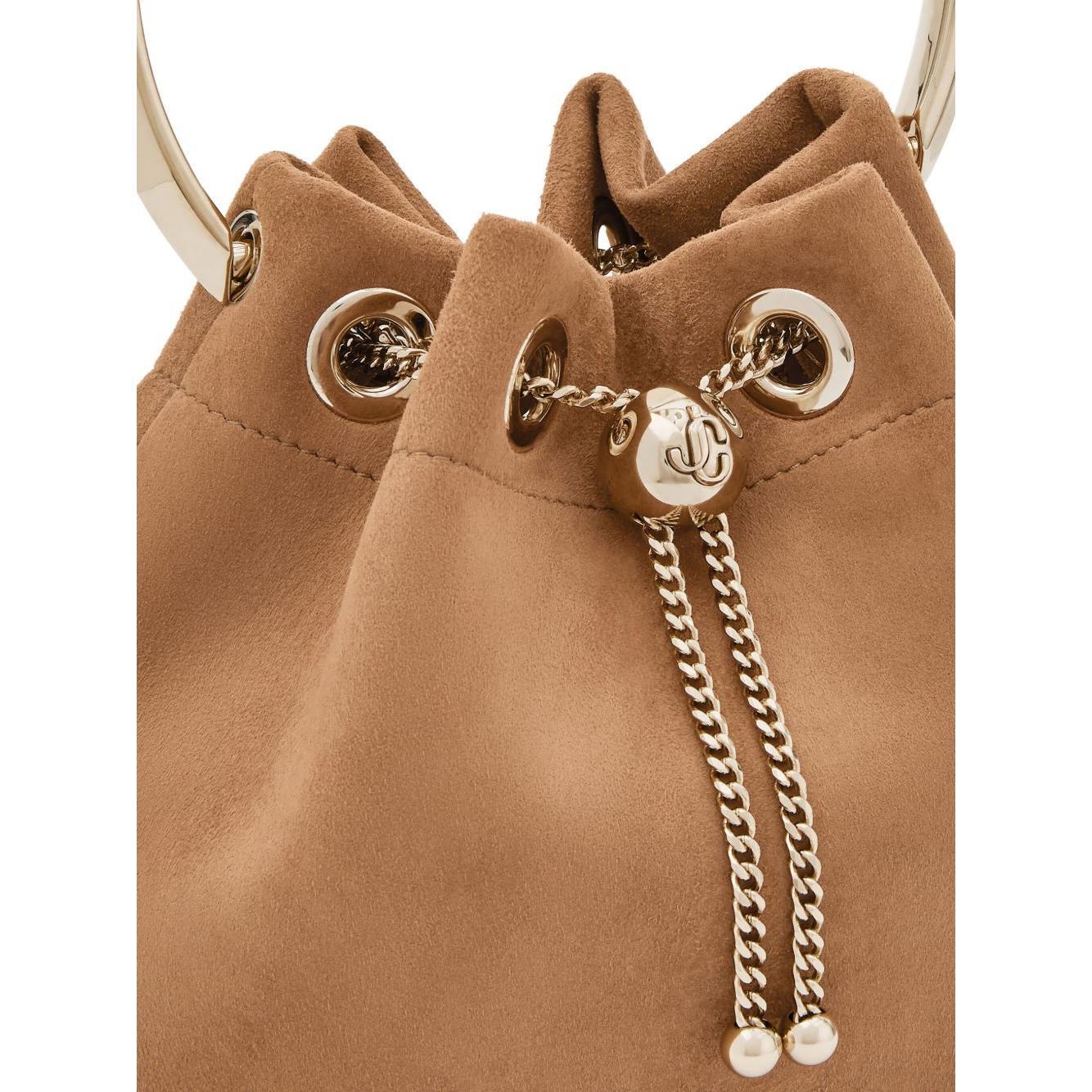 Jimmy Choo Toffee Suede Bag With Pearl Closure Shoulder