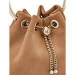 Jimmy Choo Toffee Suede Bag With Pearl Closure Shoulder