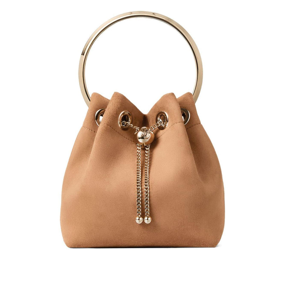 Jimmy Choo Toffee Suede Bag With Pearl Closure Shoulder