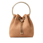Jimmy Choo Toffee Suede Bag With Pearl Closure Shoulder