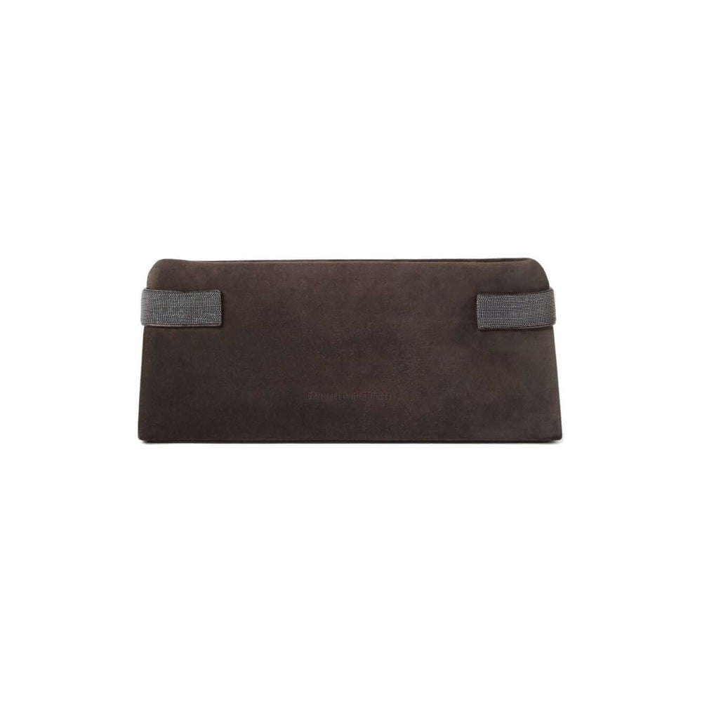 Brunello Cucinelli Essence pouch bag in suede with precious bands Clutches