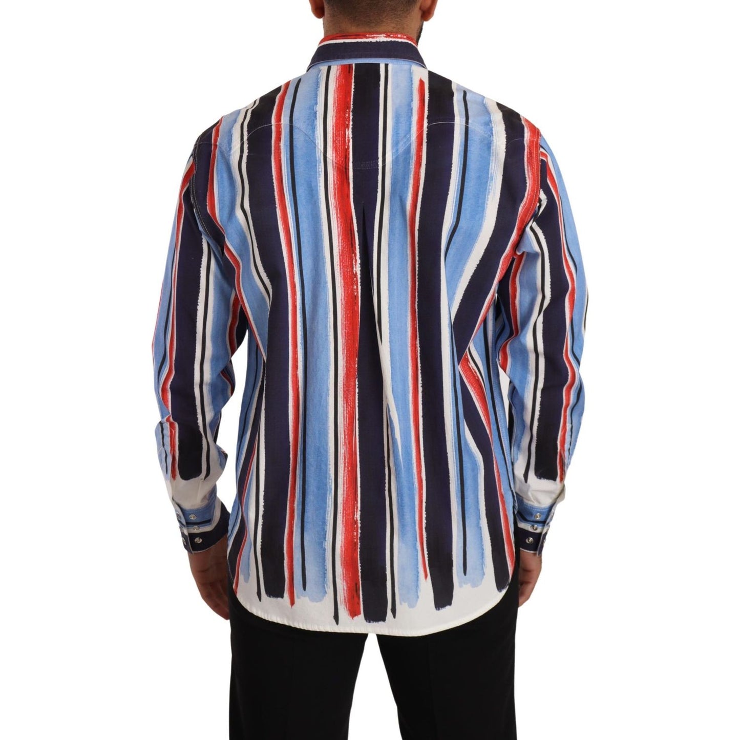 Dolce & Gabbana Red Striped Long Sleeve Cotton Shirt Blue TSH7535- 40