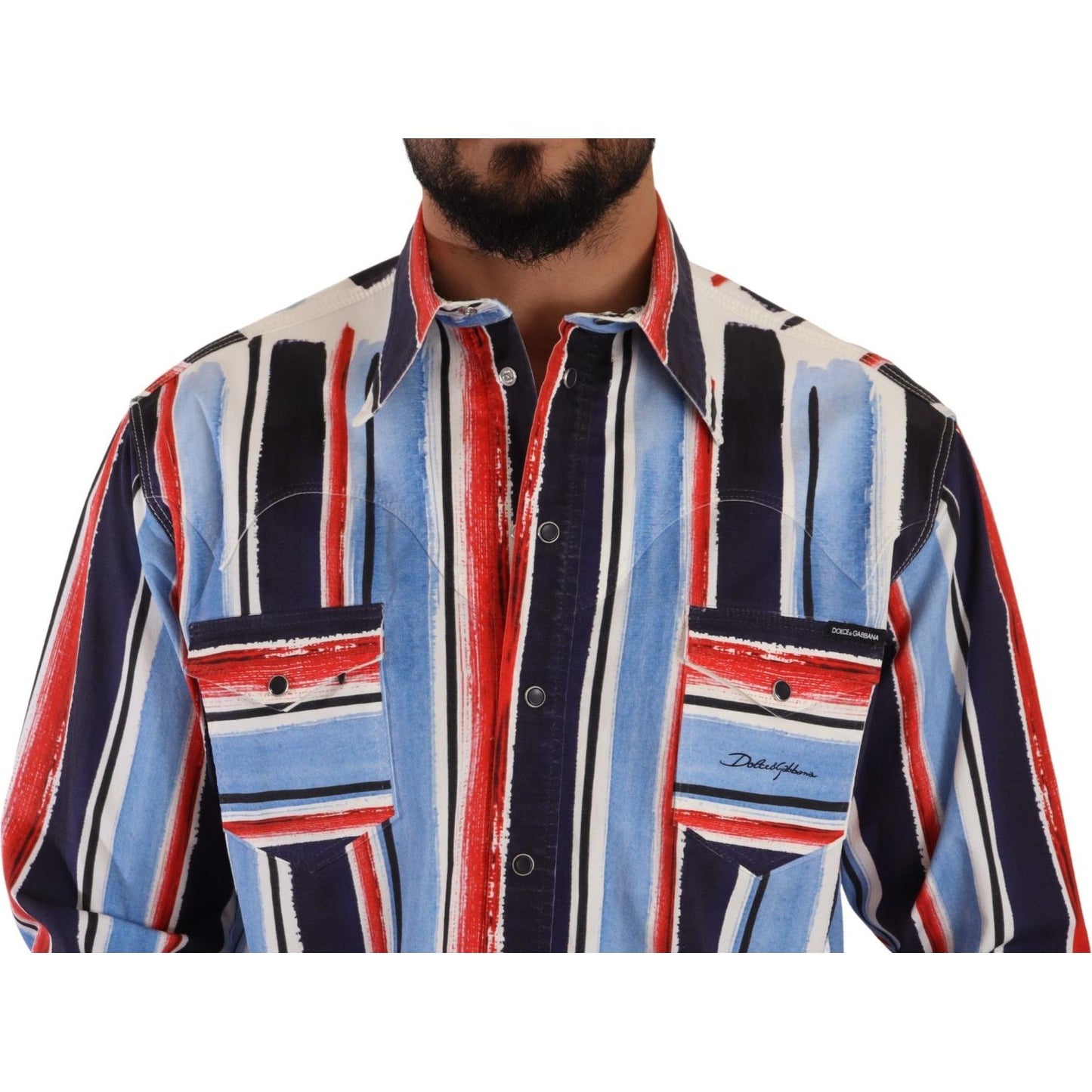 Dolce & Gabbana Red Striped Long Sleeve Cotton Shirt Blue TSH7535- 40