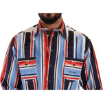 Dolce & Gabbana Red Striped Long Sleeve Cotton Shirt Blue TSH7535- 40