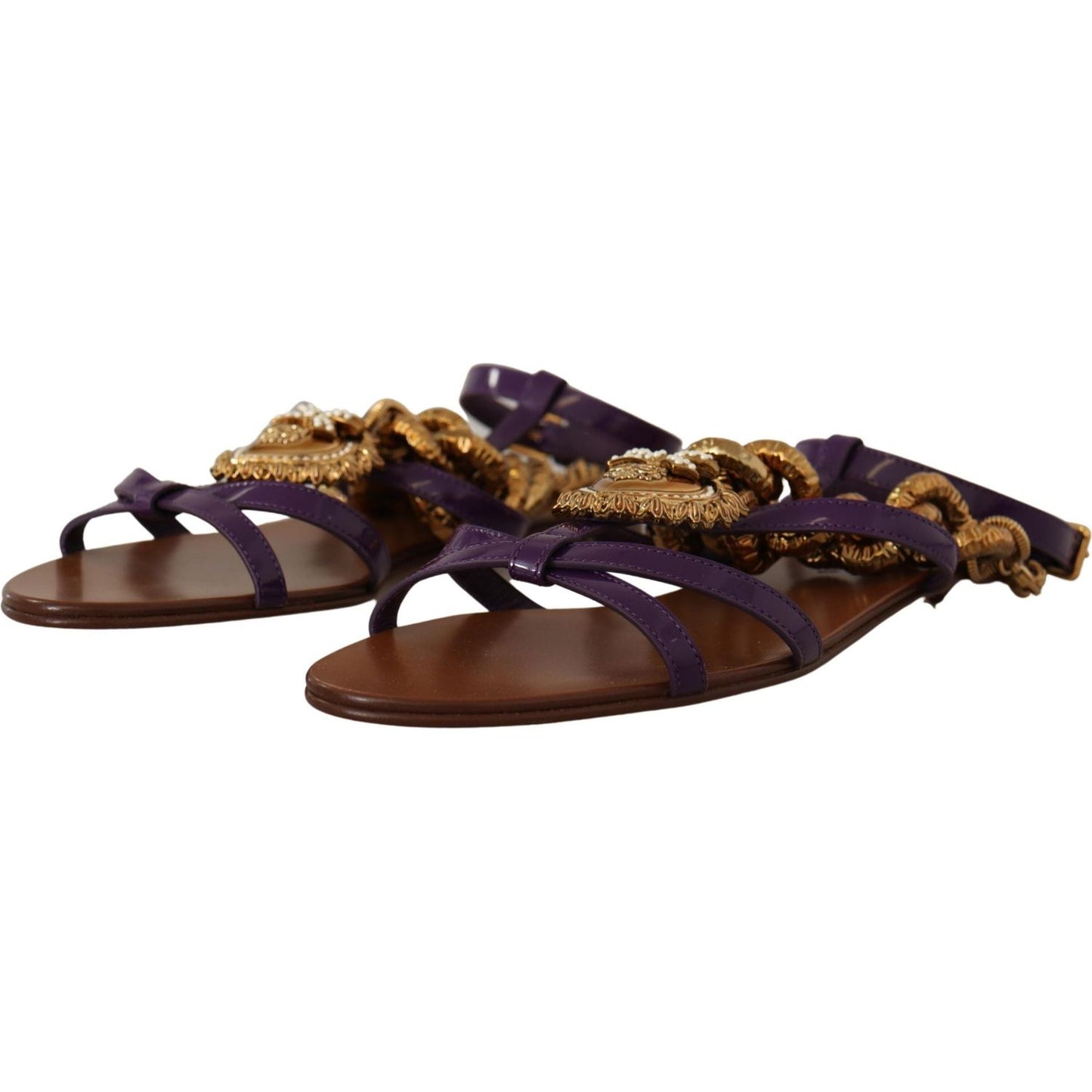 Dolce & Gabbana Purple Leather Devotion Flats Sandals Shoes LA9784- 35.5