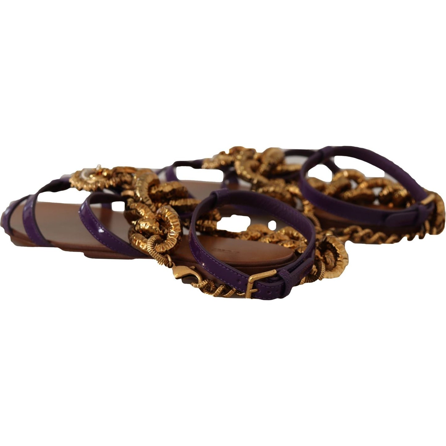 Dolce & Gabbana Purple Leather Devotion Flats Sandals Shoes LA9784- 35.5