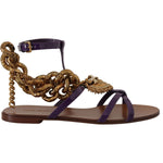 Dolce & Gabbana Purple Leather Devotion Flats Sandals Shoes LA9784- 35.5