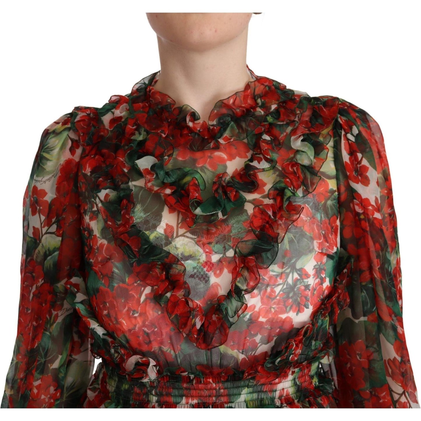 Dolce & Gabbana Multicolor Red Floral Silk Long Maxi Dress