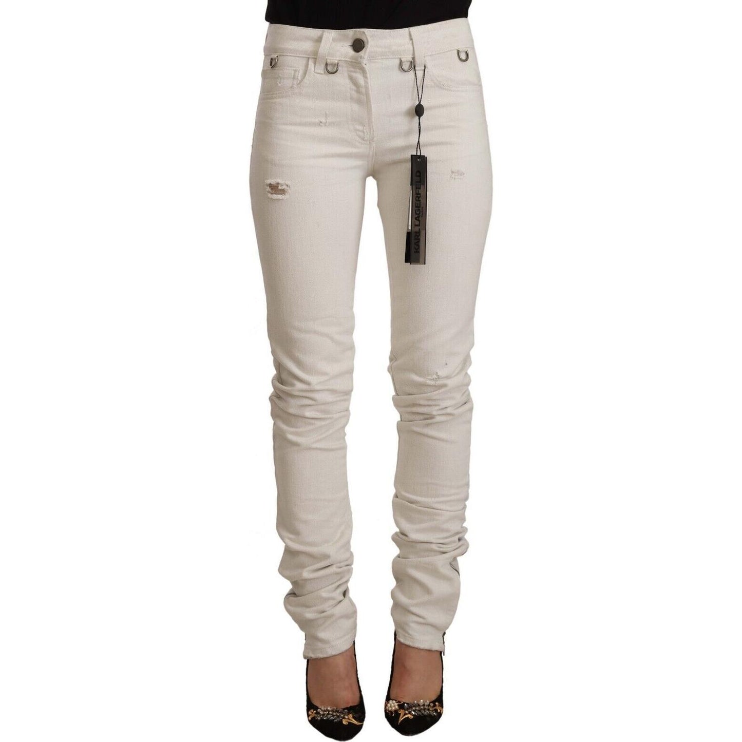 Karl Lagerfeld White Mid Waist Cotton Denim Slim Fit Jeans PAN72135 - 26