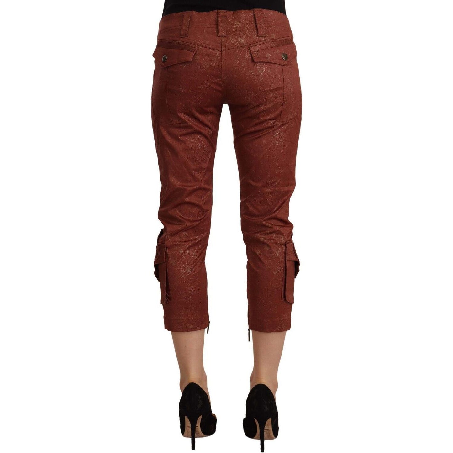 Just Cavalli Brown Lurex Mid Waist Cotton Cropped Capri Pants PAN72199 - 42