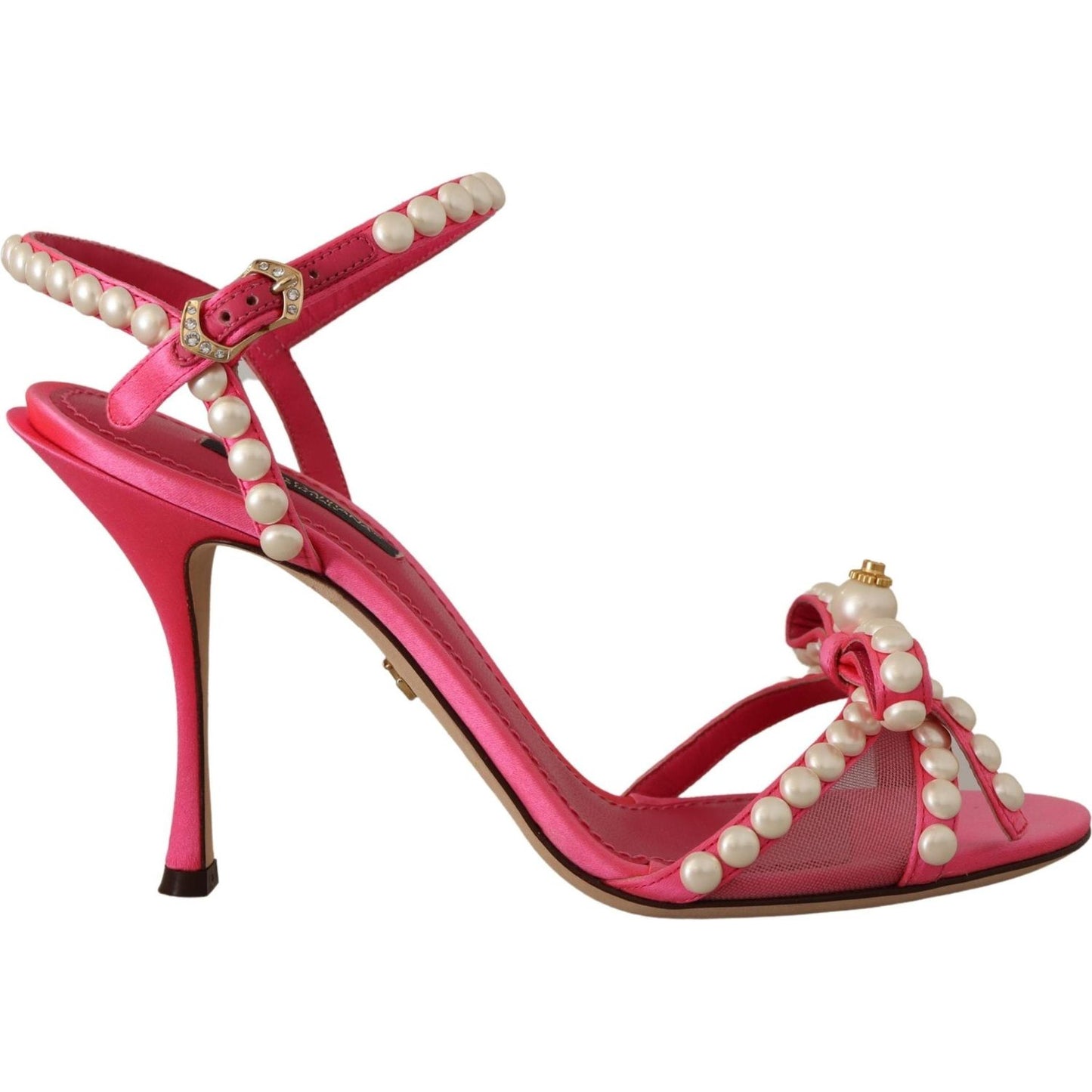 Dolce & Gabbana Pink Satin White Pearl Crystals Heels Shoes LA9788- 35
