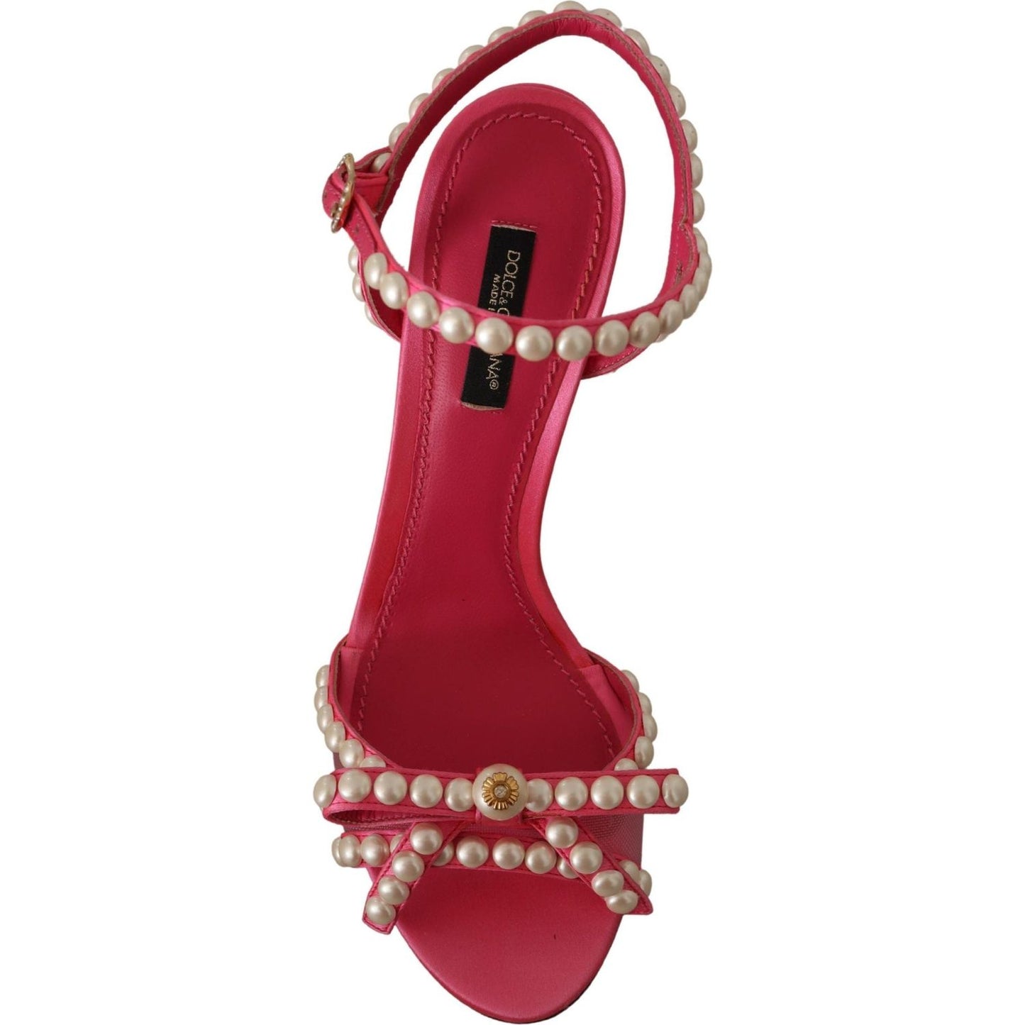 Dolce & Gabbana Pink Satin White Pearl Crystals Heels Shoes LA9788- 35