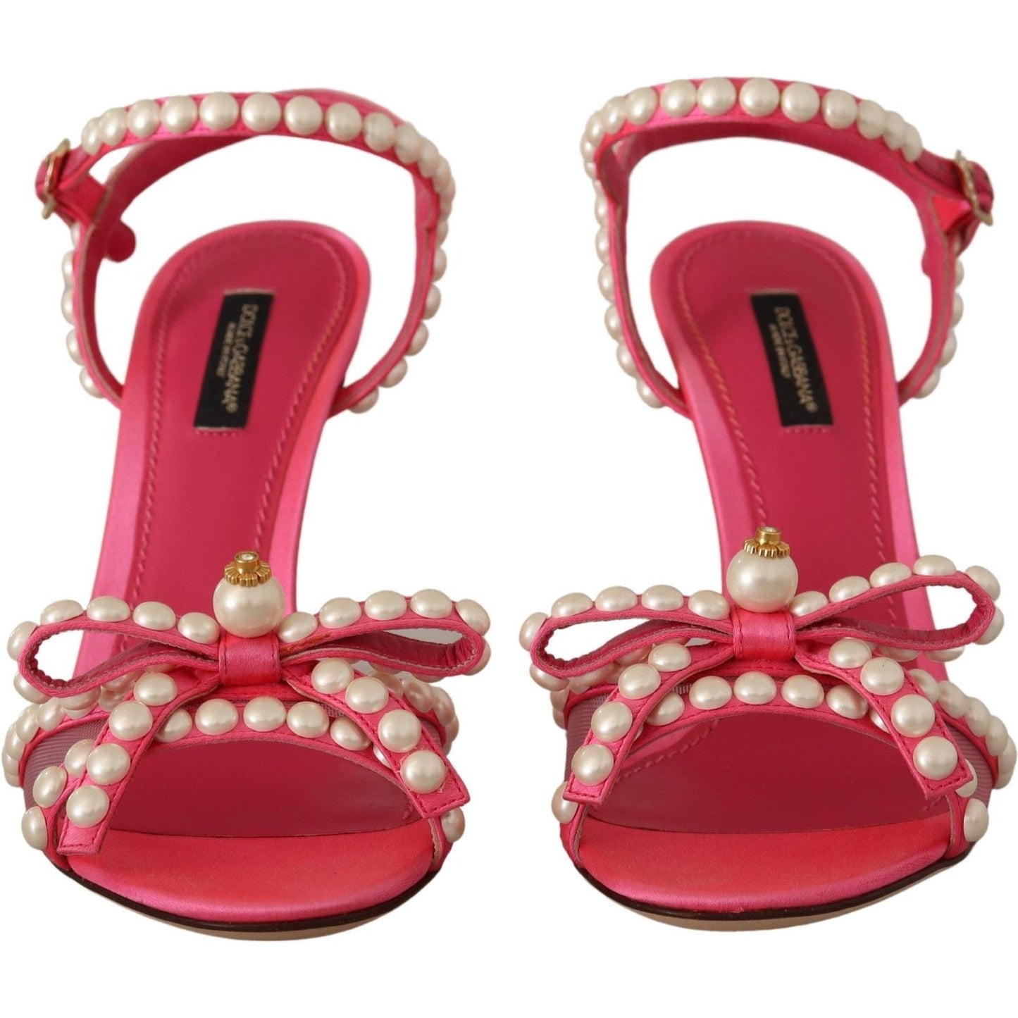 Dolce & Gabbana Pink Satin White Pearl Crystals Heels Shoes LA9788- 35