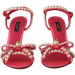 Dolce & Gabbana Pink Satin White Pearl Crystals Heels Shoes LA9788- 35