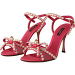 Dolce & Gabbana Pink Satin White Pearl Crystals Heels Shoes LA9788- 35
