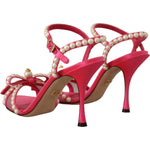 Dolce & Gabbana Pink Satin White Pearl Crystals Heels Shoes LA9788- 35