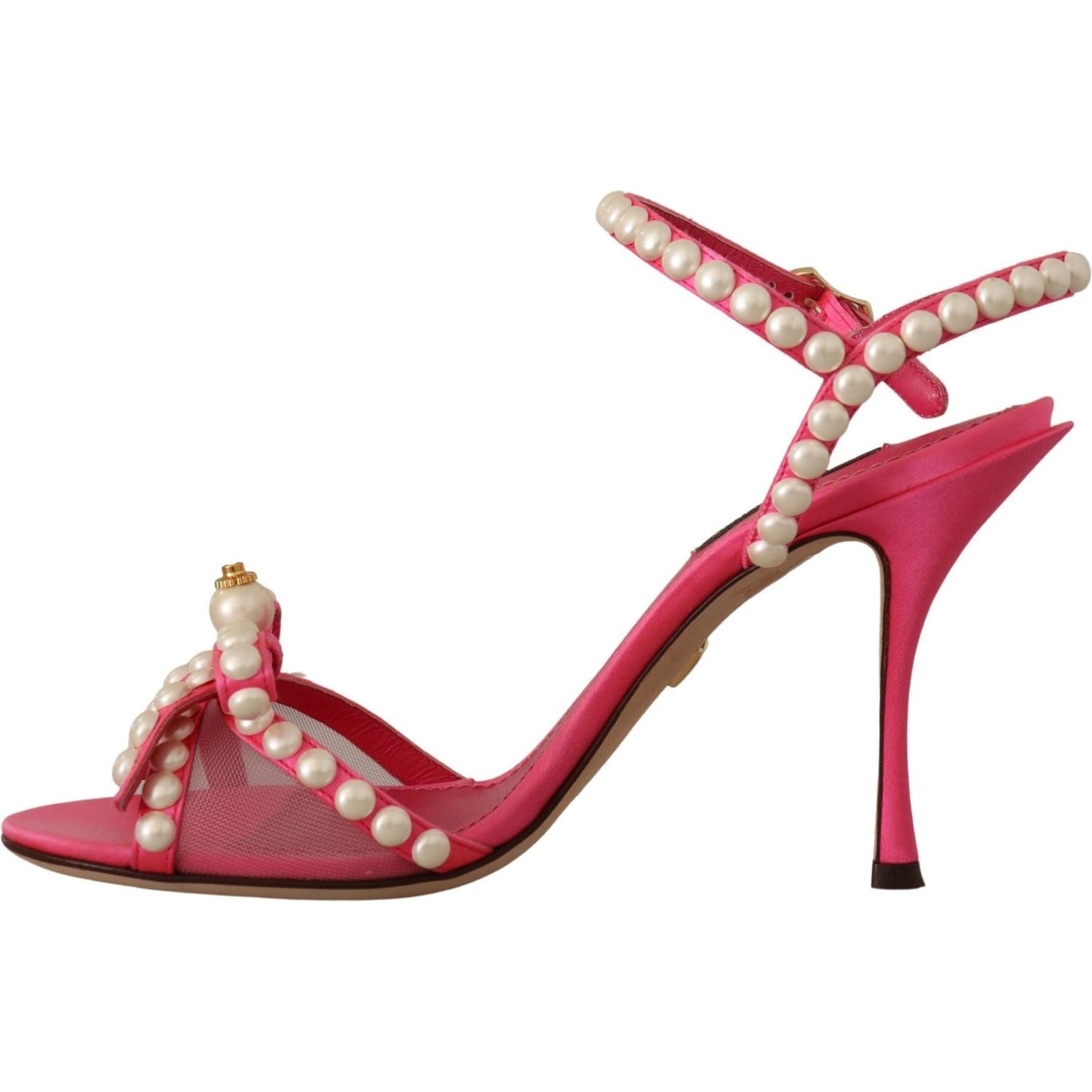 Dolce & Gabbana Pink Satin White Pearl Crystals Heels Shoes LA9788- 35
