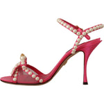 Dolce & Gabbana Pink Satin White Pearl Crystals Heels Shoes LA9788- 35