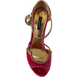 Dolce & Gabbana Pink Velvet Crystal Ankle Strap Sandals Shoes LA9774- 39.5
