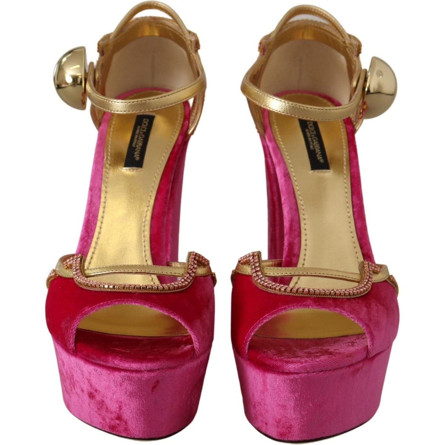 Dolce & Gabbana Pink Velvet Crystal Ankle Strap Sandals Shoes LA9774- 39.5
