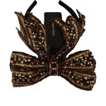 Dolce & Gabbana Gold Crystal Beaded Sequined Silk Bow Headband Diadem SMY100822#