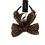 Dolce & Gabbana Gold Crystal Beaded Sequined Silk Bow Headband Diadem SMY100822#