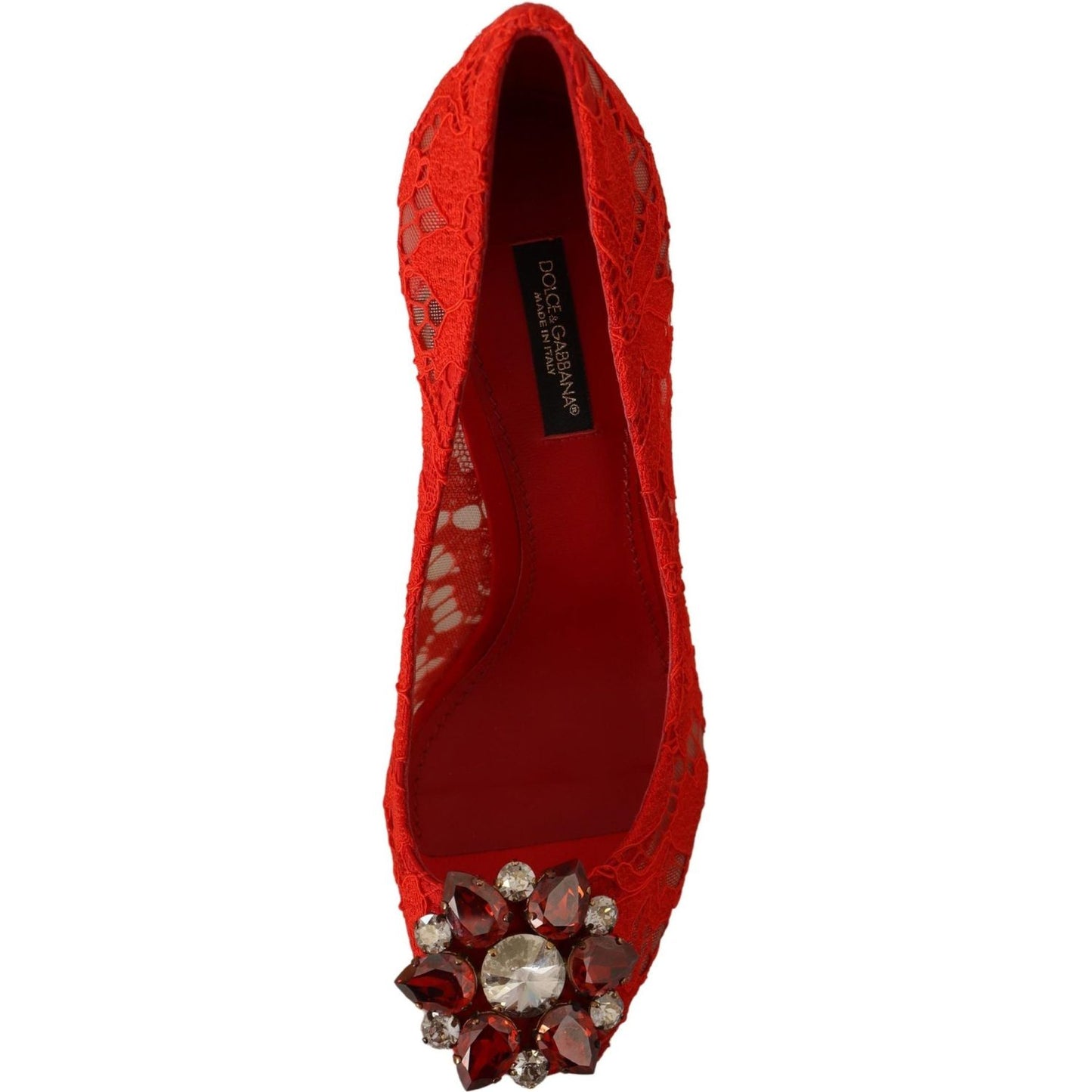 Dolce & Gabbana Red Taormina Lace Crystal Heels Pumps LA9799- 35