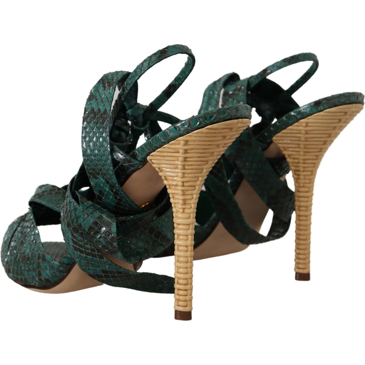 Dolce & Gabbana Green Python Strap Sandals Heels Shoes LA9780- 36
