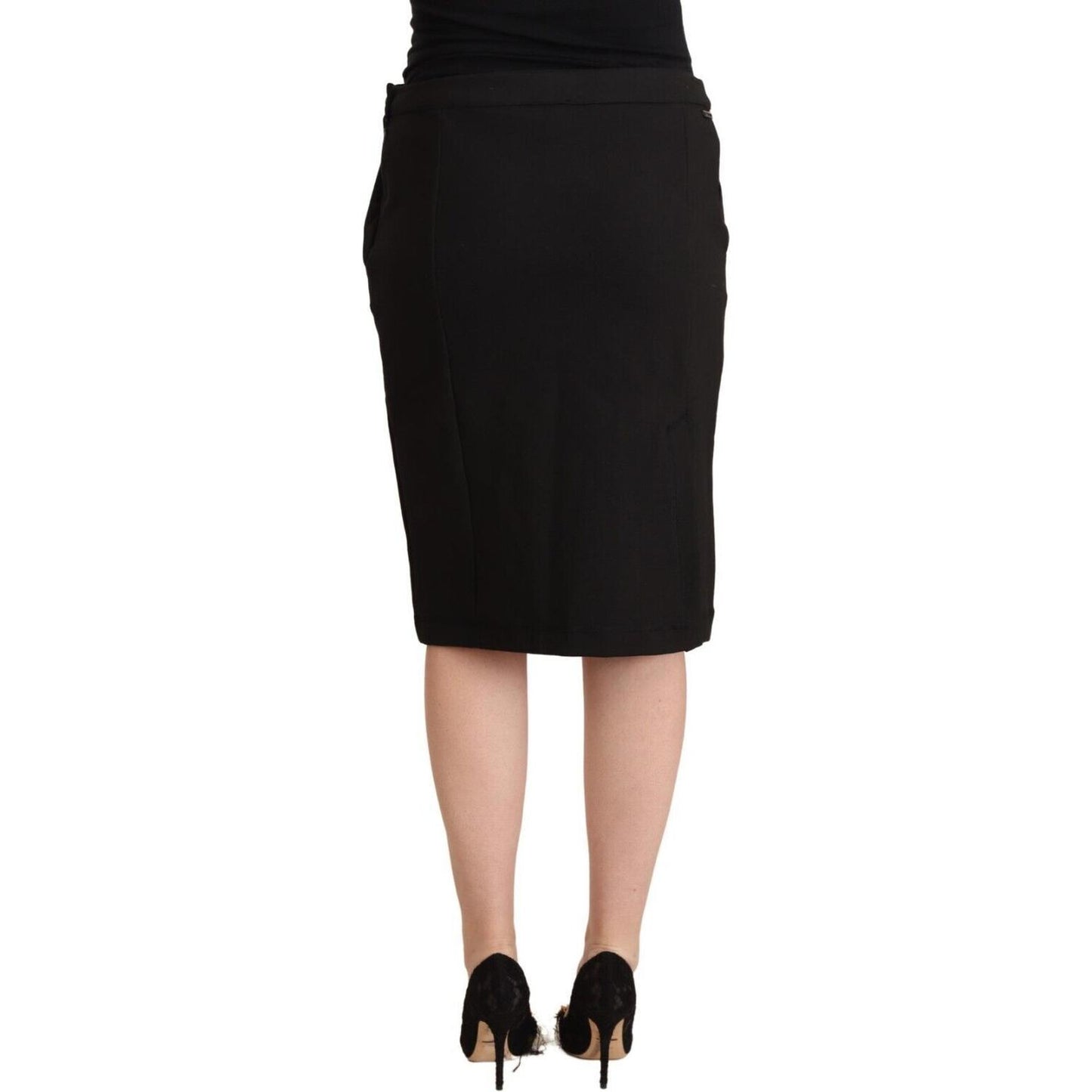 GF Ferre Black Straight Pencil Cut Knee Length Skirt