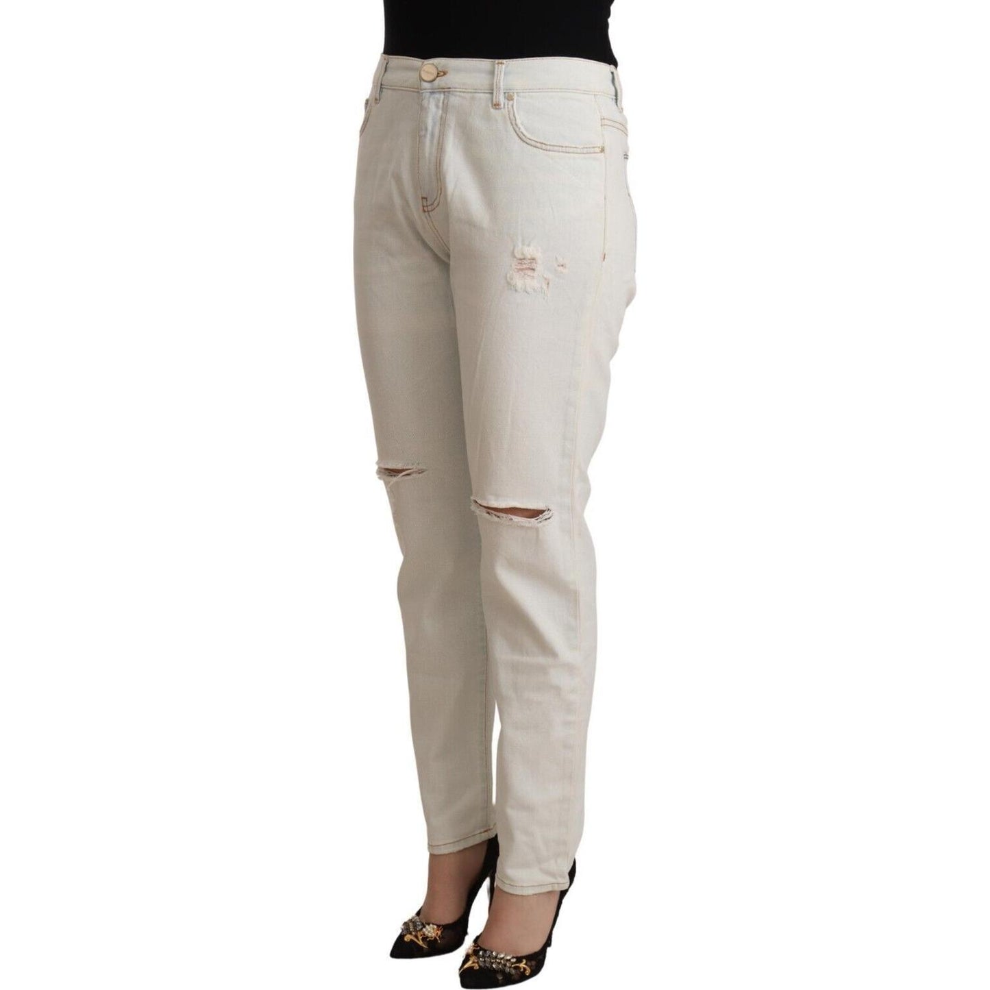 PINKO White Cotton Distressed Mid Waist Skinny Denim Jeans PAN72445 - 28