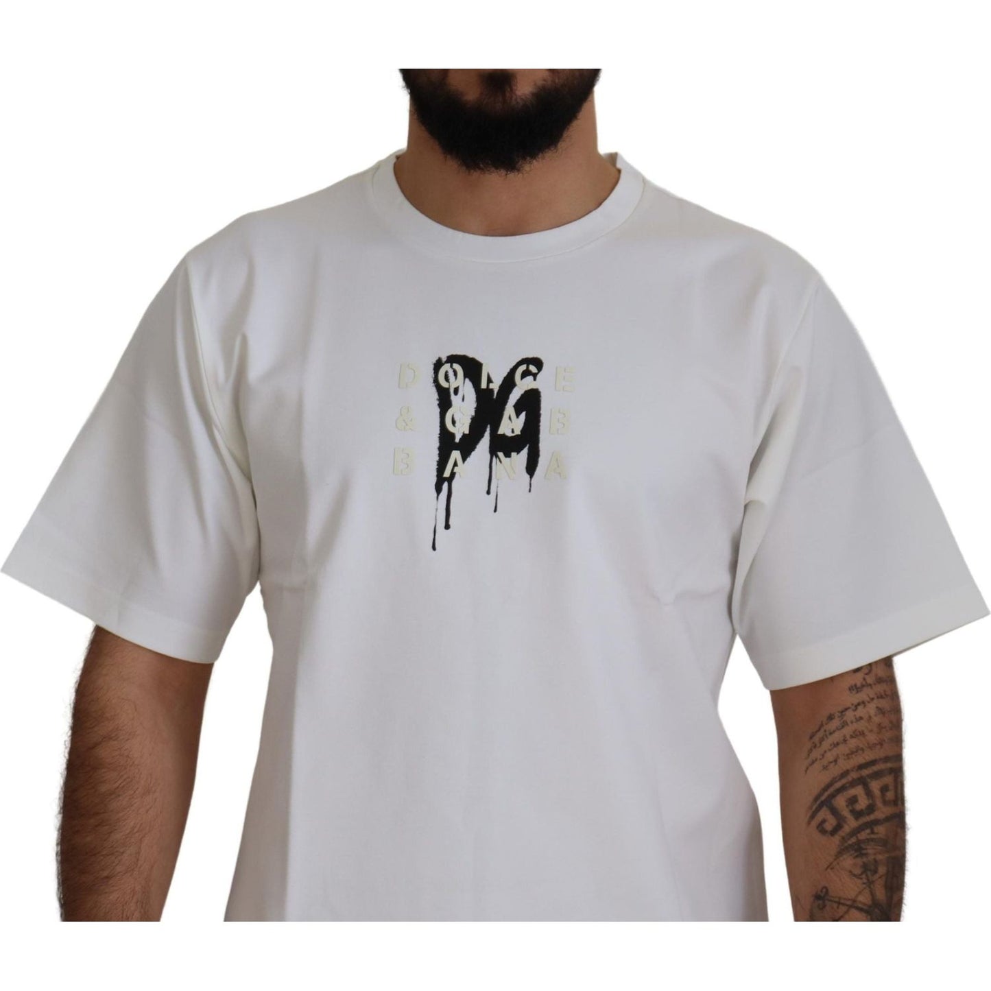 Dolce & Gabbana White Logo Print Cotton Crewneck T-shirt TSH83098- 46