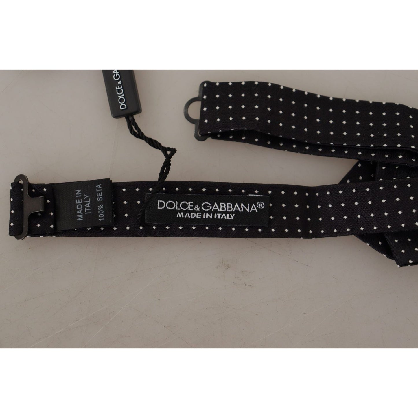 Dolce & Gabbana Black White Polka Dot Adjustable Neck Papillon Bow Tie FT3676