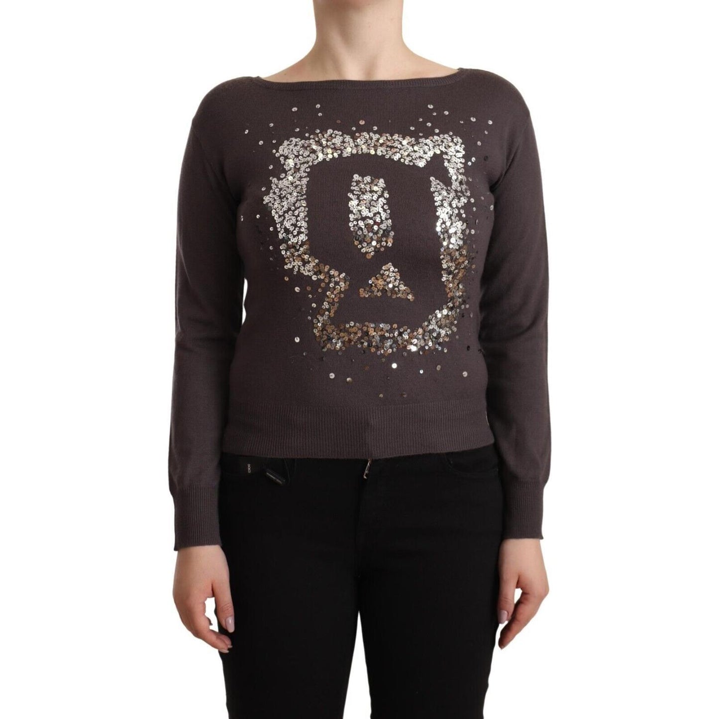 John Galliano Brown Wool Sequined Long Sleeves Pullover Sweater TSH6750 - 36