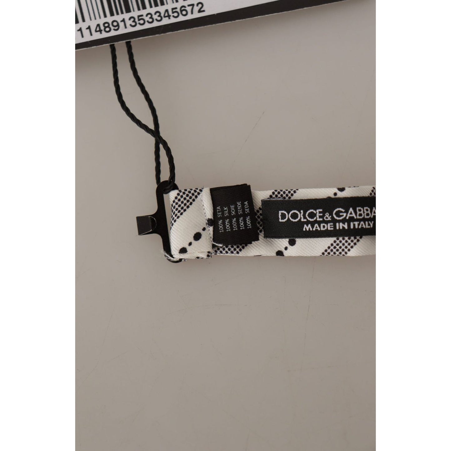 Dolce & Gabbana White Black Polka Dot 100% Silk Neck Papillon Bow Tie
