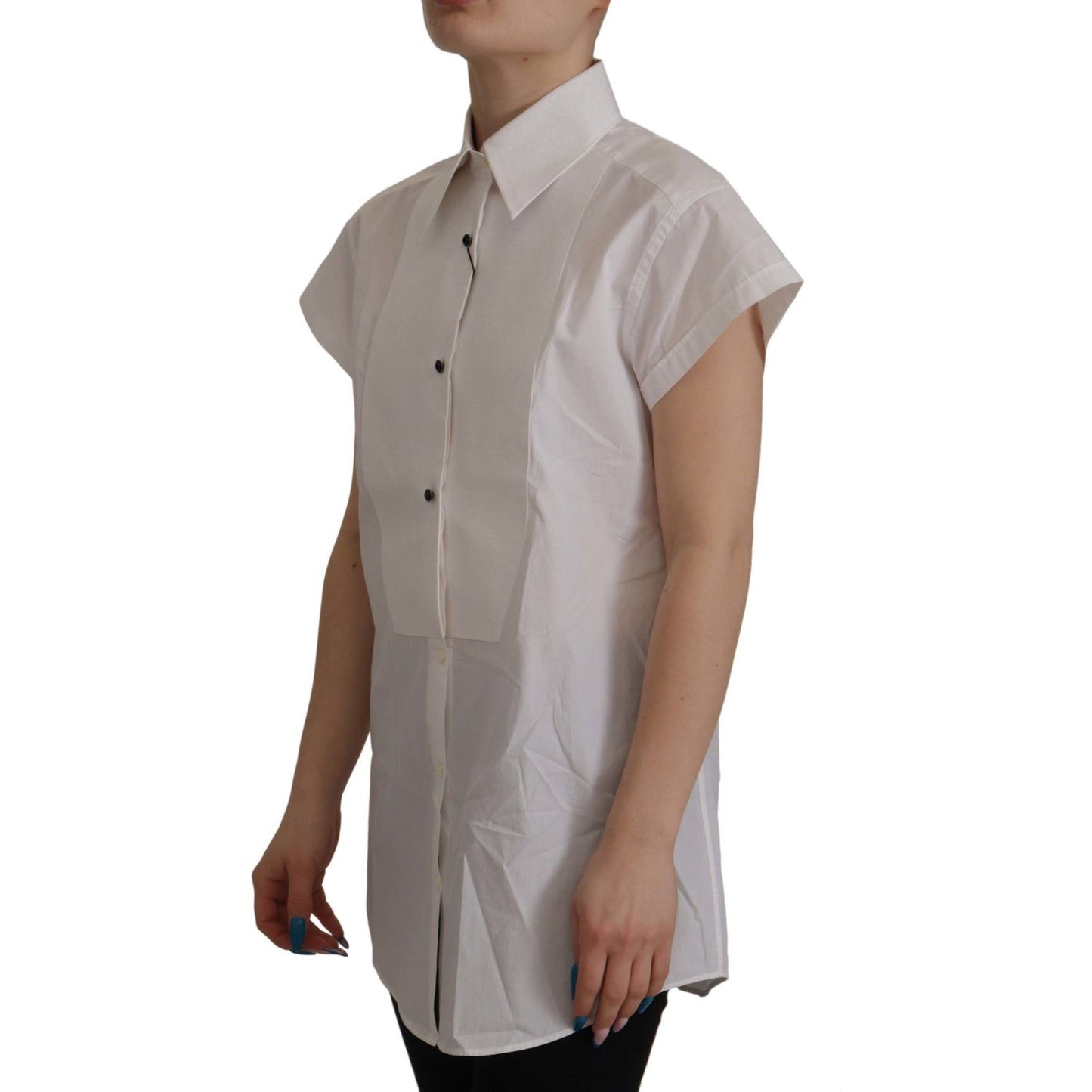 Dolce & Gabbana White Sleeveless Tuxedo Formal Blouse Top TSH7856- 44