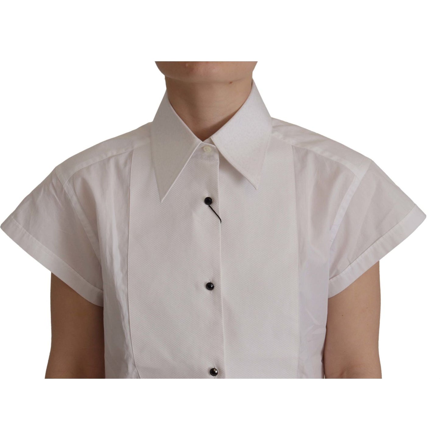 Dolce & Gabbana White Sleeveless Tuxedo Formal Blouse Top TSH7856- 44