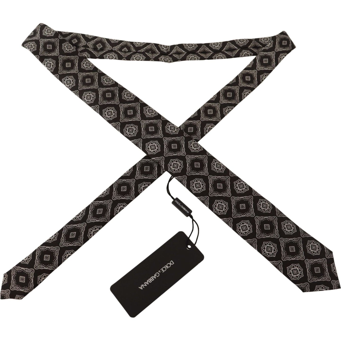 Dolce & Gabbana Black White Square Geometric Print Adjustable Accessory Tie KRA3178